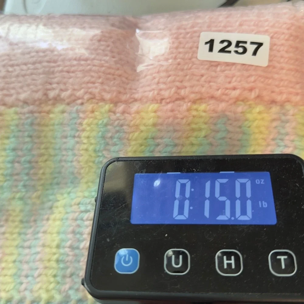 Handmade Knit Baby Blanket Pastel Stripe Scallop Crochet Edge Multi Color 30X38